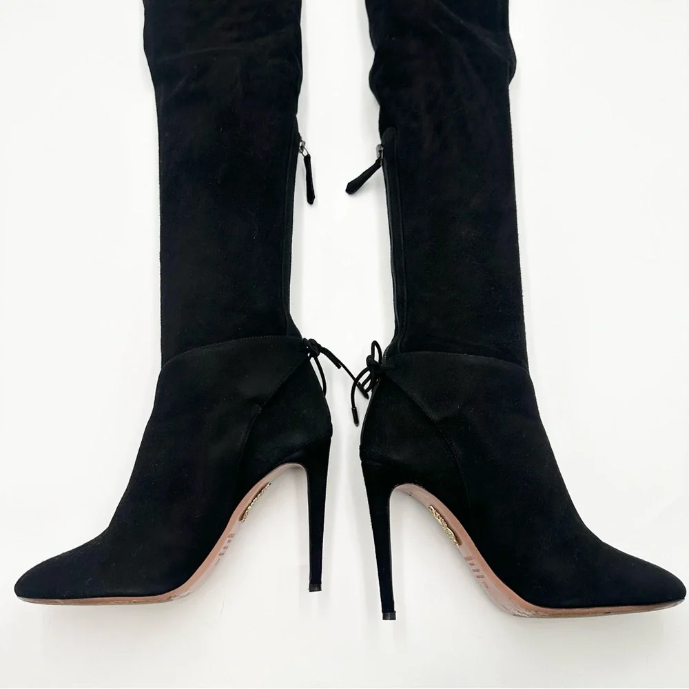 Aquazzura Giselle Over-The-Knee Boots in Black Suede